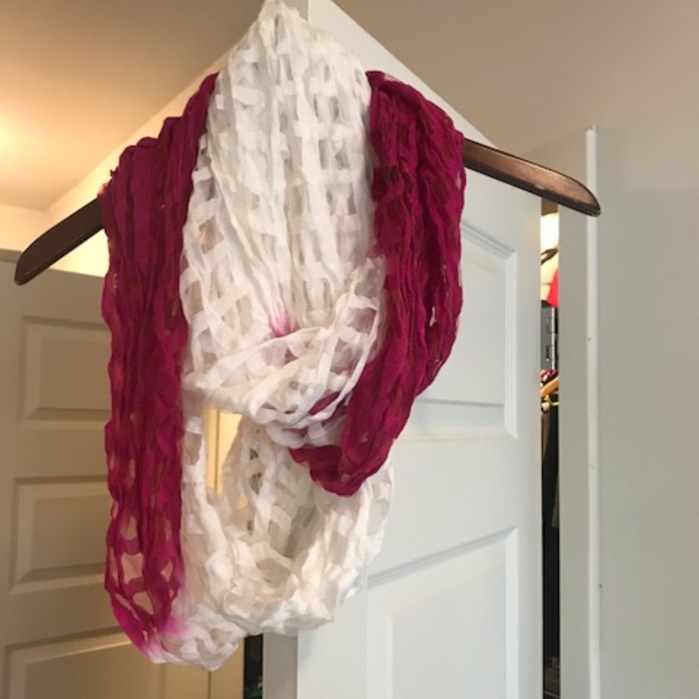 Pink and white infinity scarf